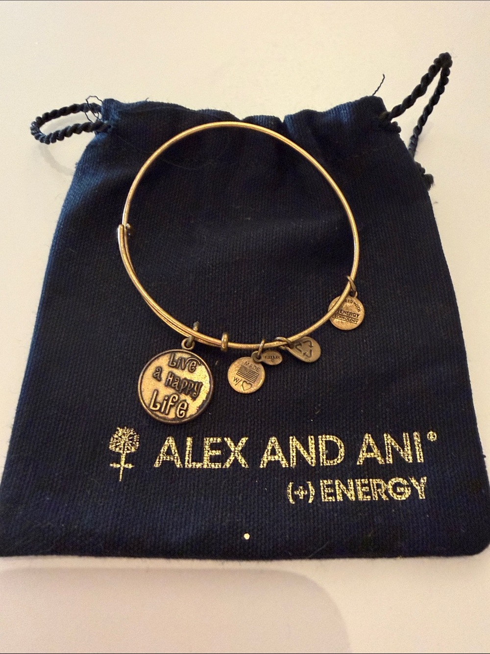 Alex and Ani Gold "Live a Happy Life" Charm Bangle